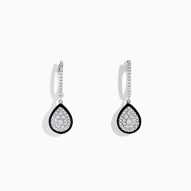 Pave Classica 14K White Gold Diamond Enamel Drop Earrings