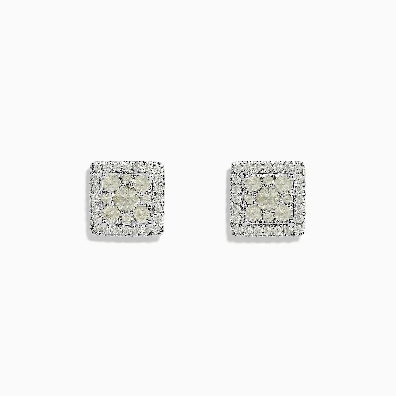 Bouquet 14K White Gold Square Diamond Cluster Stud Earrings 0.97 TCW