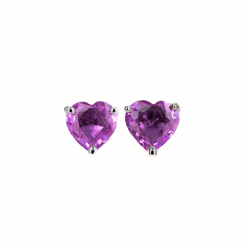 Platinum 1.50 Carat Heart Shape Pink Sapphire Stud Earrings