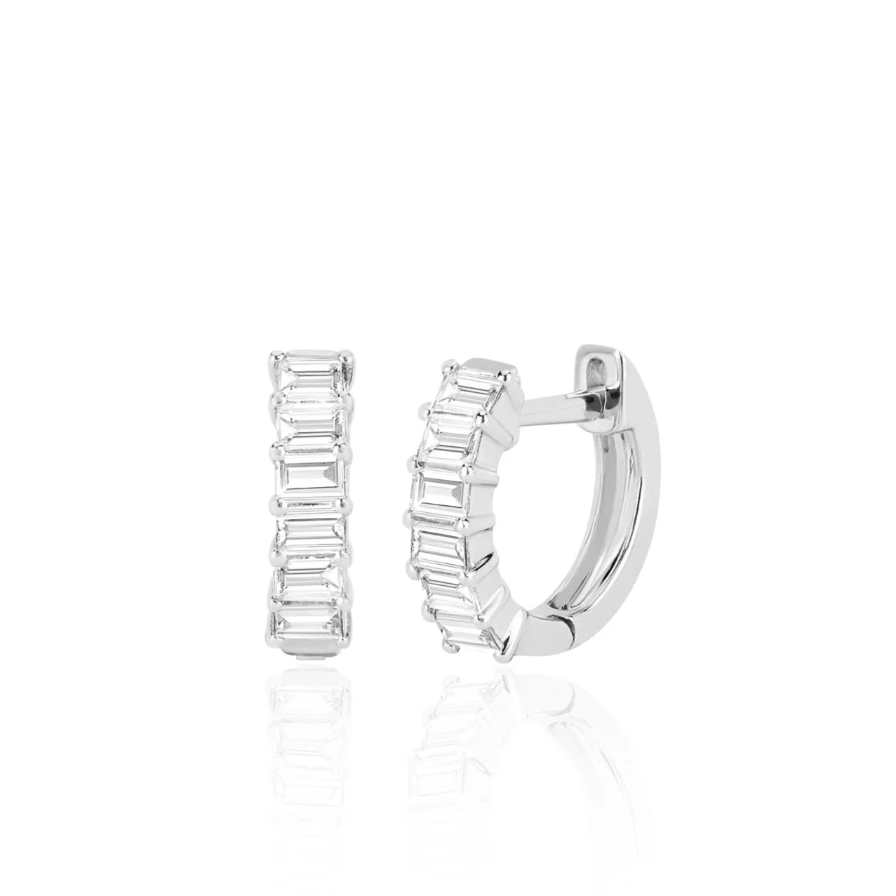 Prong Set Diamond Baguette Huggie Earring