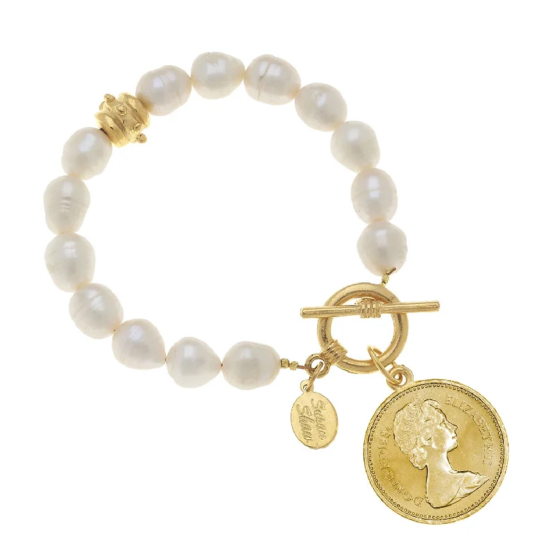 Queen Elizabeth II Coin Pearl Bracelet