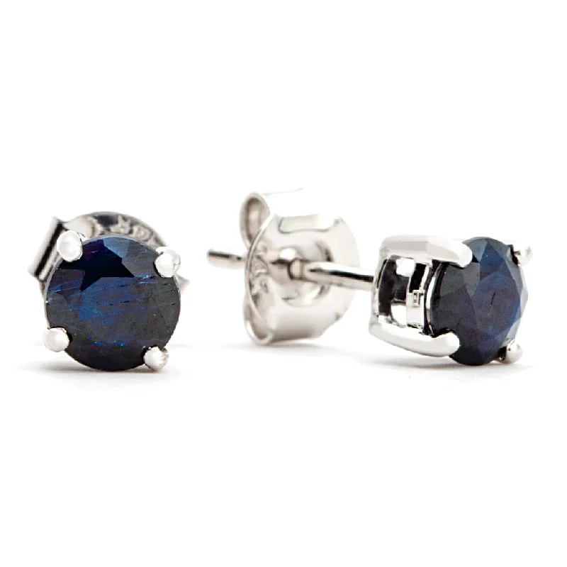 Round Shape Sapphires Solitaire/Stud Earrings in 14K White Gold (1.04ctw)