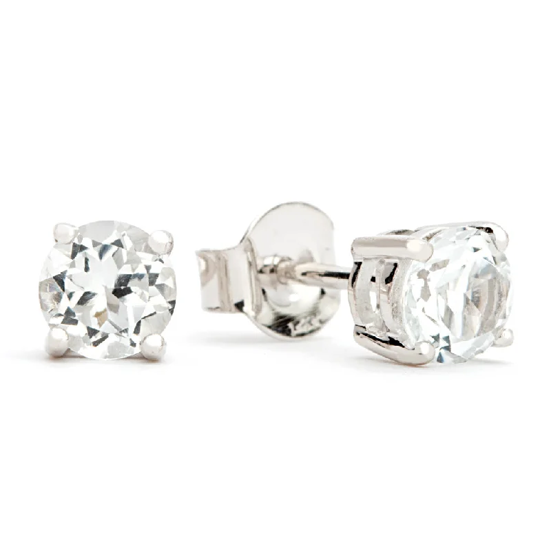 Round Topaz Solitaire/Stud Earrings in 14K White Gold (1.17ctw)