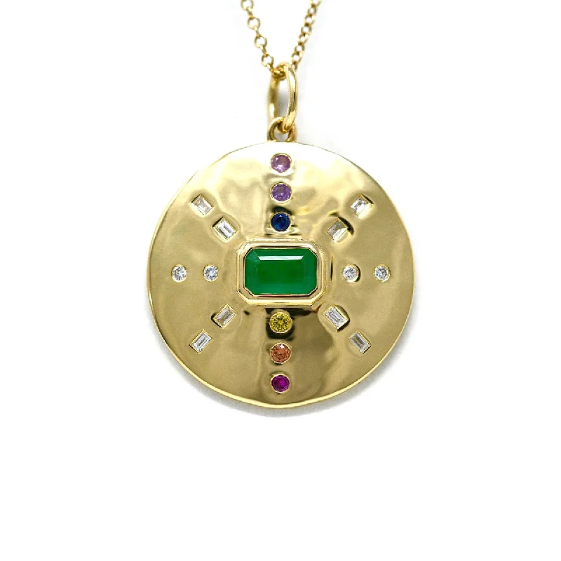 Sapphire and Emerald Rainbow Sunburst Pendant