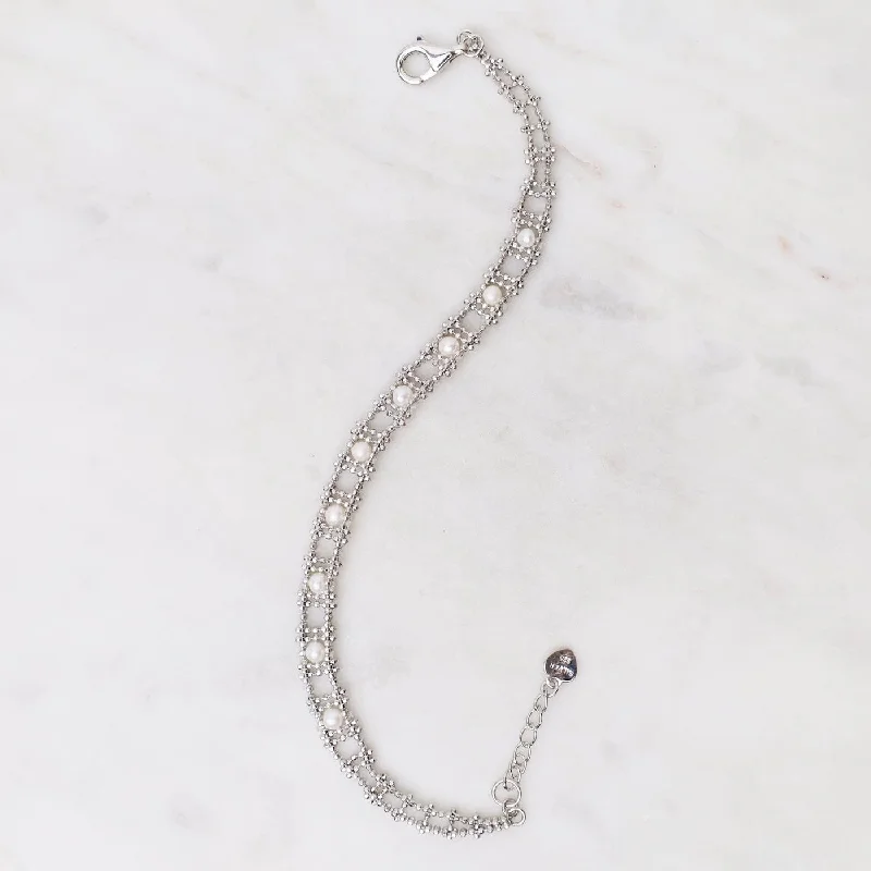 Sterling Silver Woven Ladder Pearl Bracelet