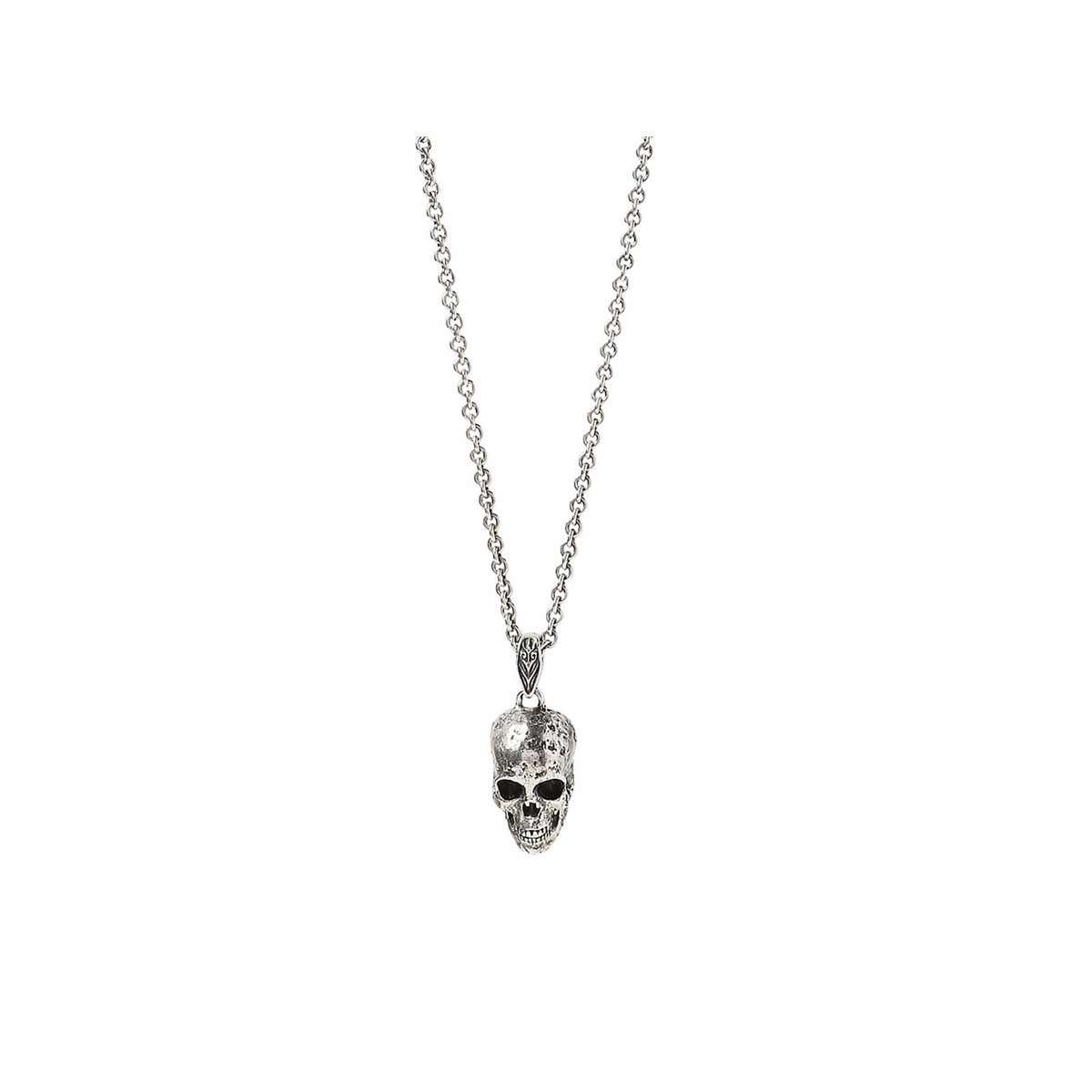 Sterling Silver Chain Necklace with Distressed Skull Pendant, 24 inch