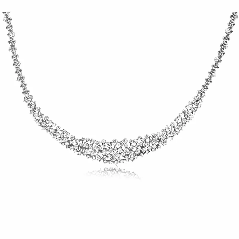 White Gold Diamond Cluster Necklace