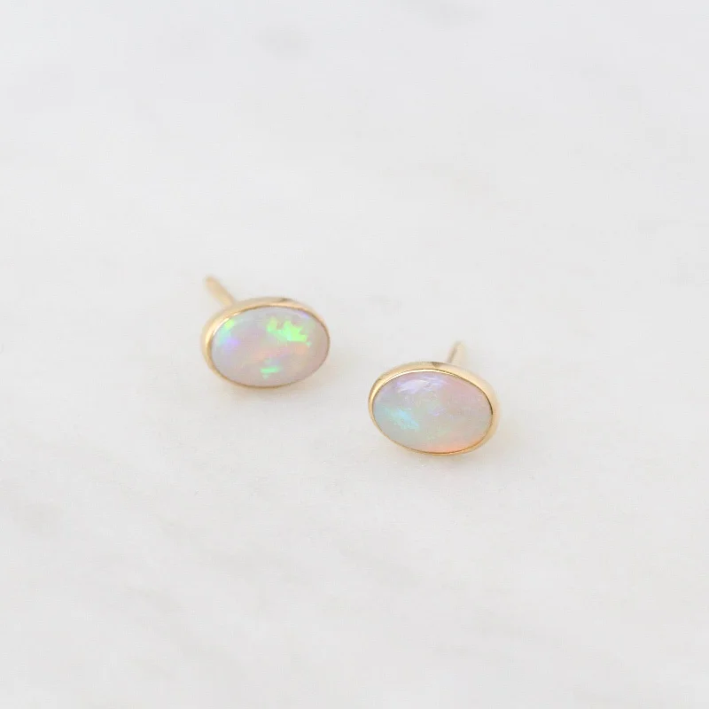 14k Gold Bezel Set Opal Post Earring