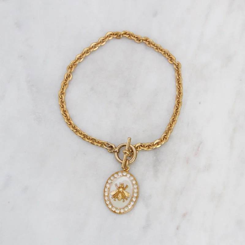 Rolo Link Chain Bracelet with Enamel &  Crystal Bee Charm