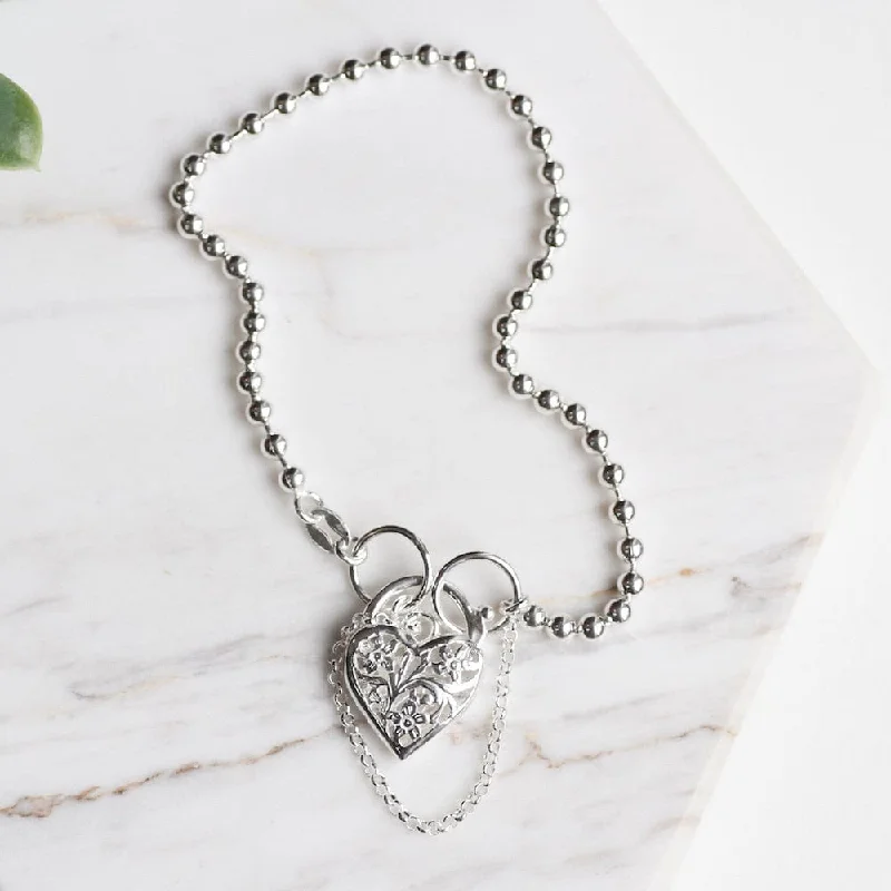 Ball Chain Bracelet with Filagree Heart Lock