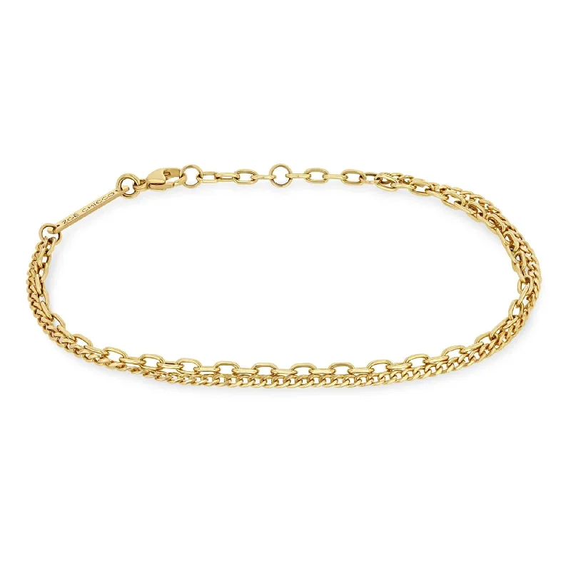 14k Extra Small Curb & Small Square Oval Link Double Chain Bracelet