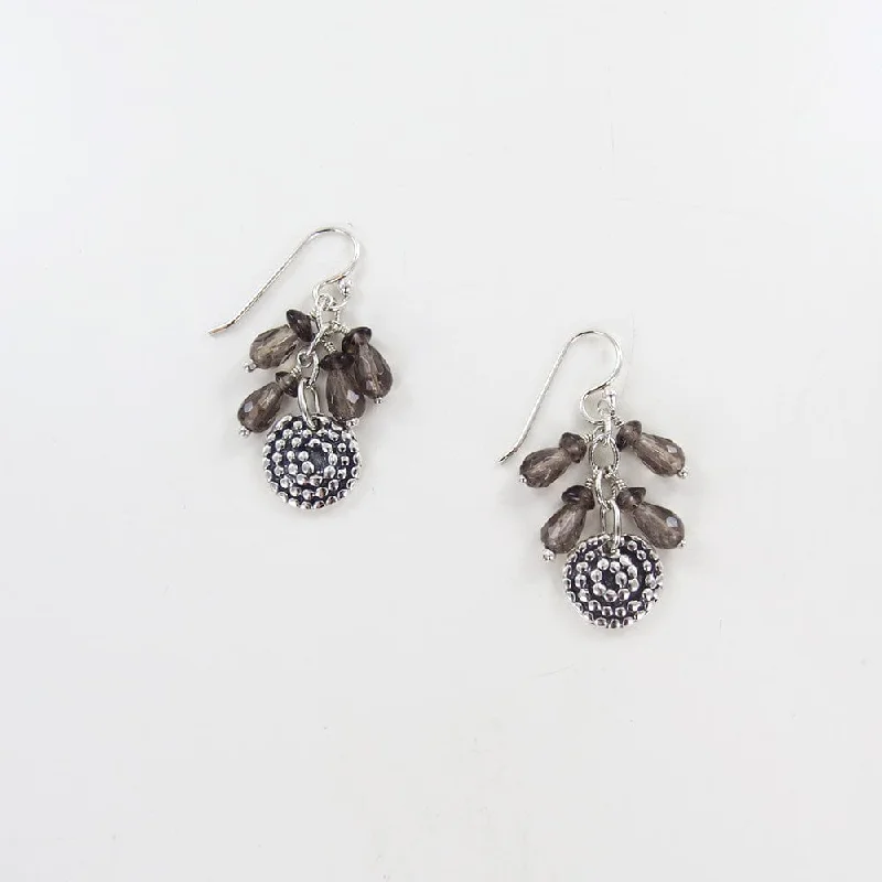 Beaded Spiral with Smokey Quartz Earrings