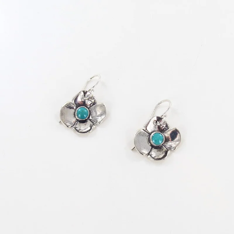 Silver and Turquoise Dogwood Dangle Earrings