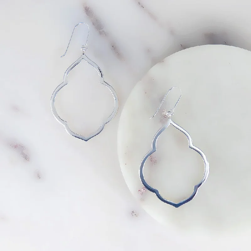 Large Polished Silver Persian Window Earrings