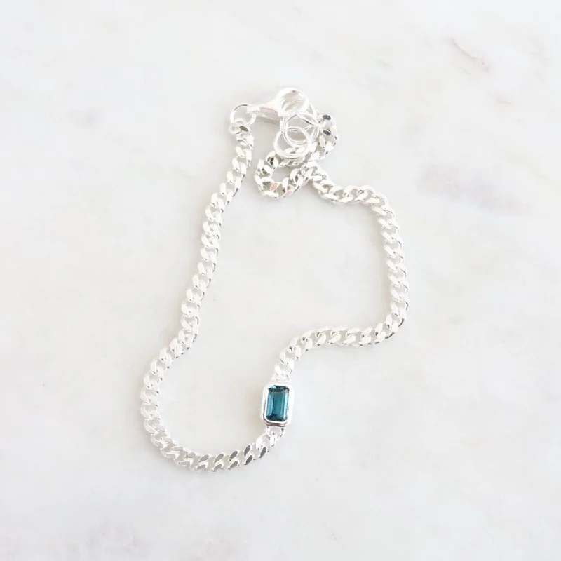 Heavy Cut Curb Chain with Emerald Cut London Blue Bracelet