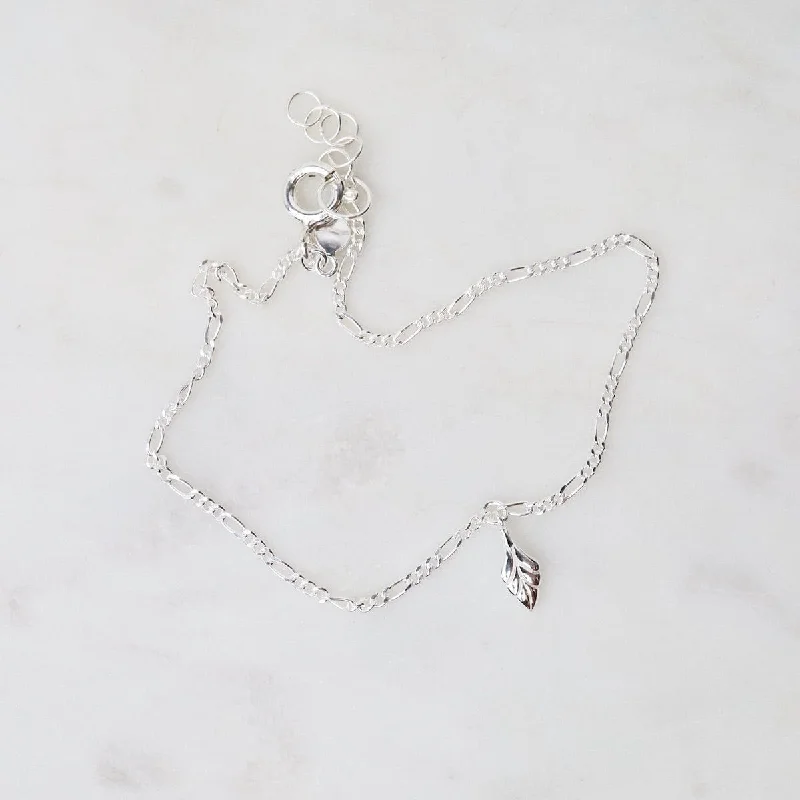 Tiny Dangling Leaf on Figaro Chain Bracelet