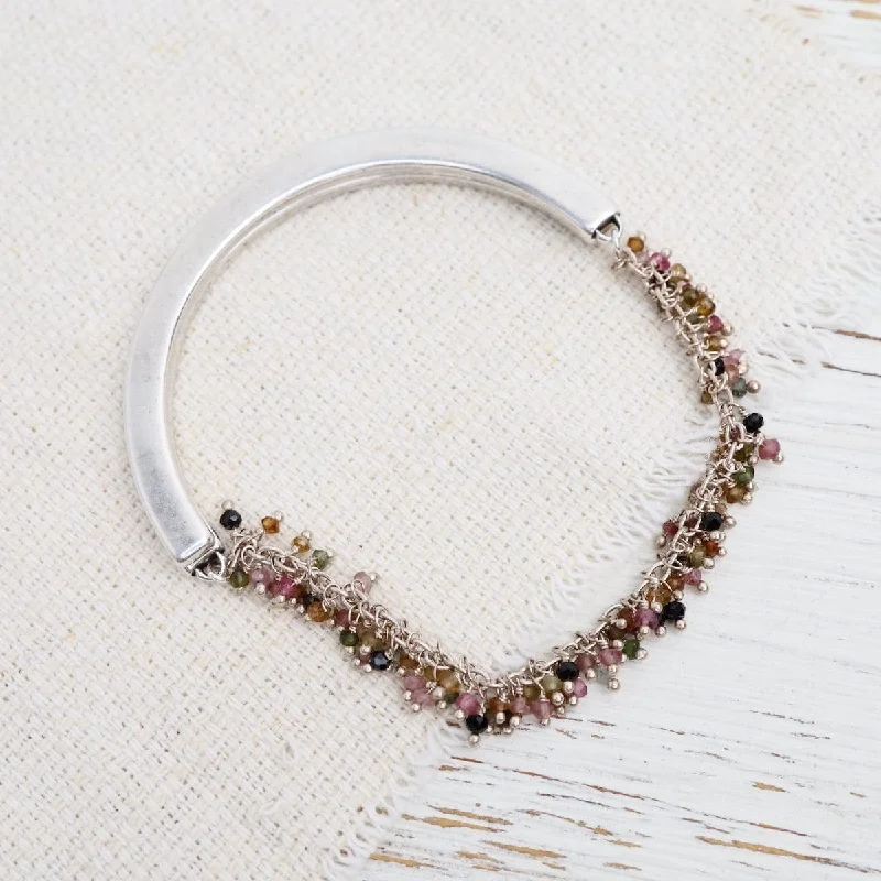 Handmade Single Fuzzy Bead Chain of Tiny Multi Tourmaline Bracelet