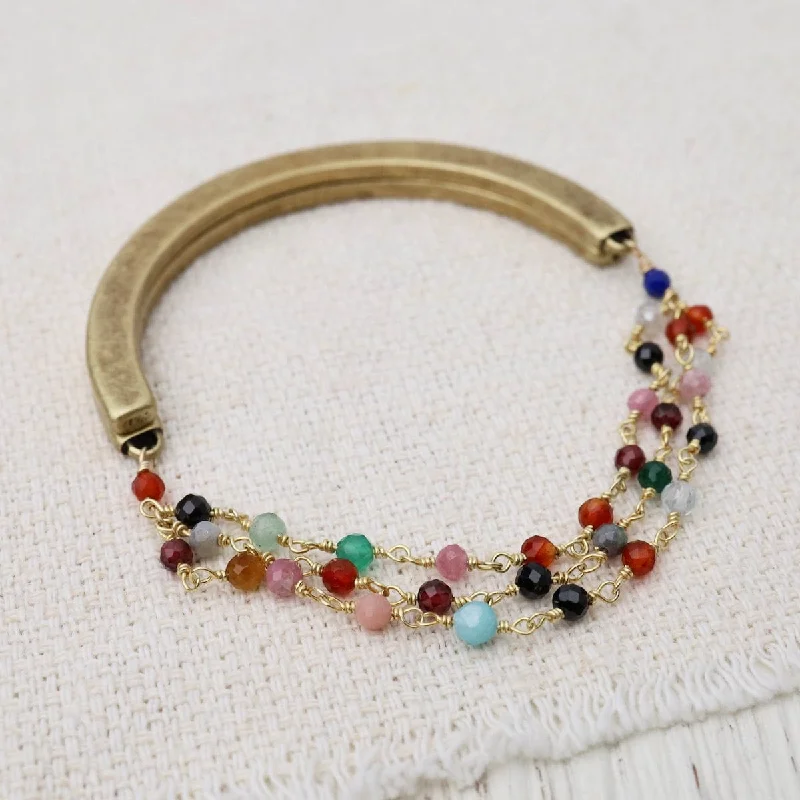 Multi Bead Chain of Multi Colored Gemstones Bracelet