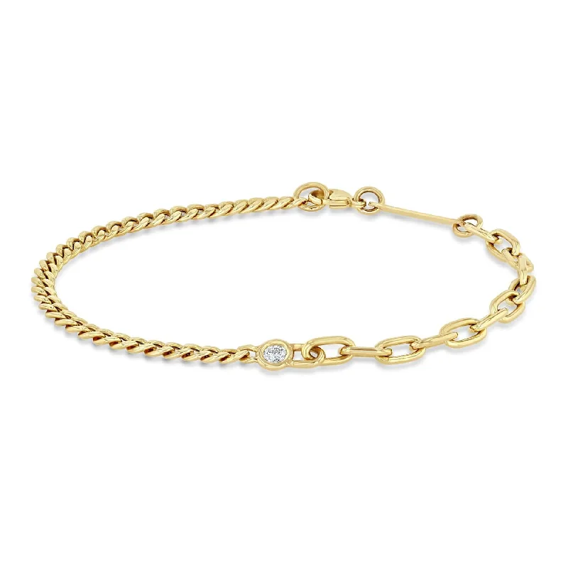 14k Floating Diamond Mixed Small Curb Chain Bracelet