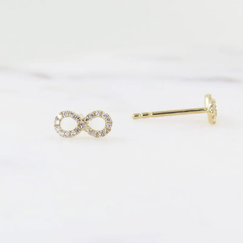 14k Yellow Gold Mini Infinity Diamond Post Earring