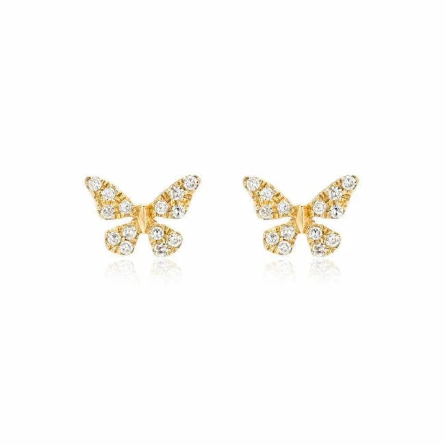 14k Yellow Gold Diamond Butterfly Post Earrings