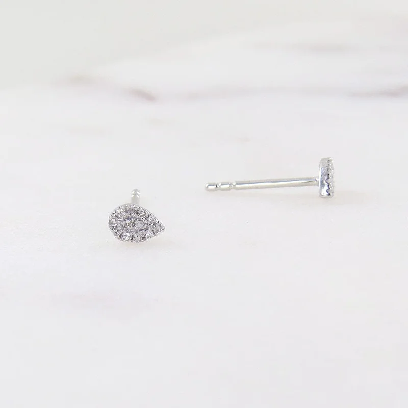 WHITE GOLD PEAR PAVE  POST EARRINGS