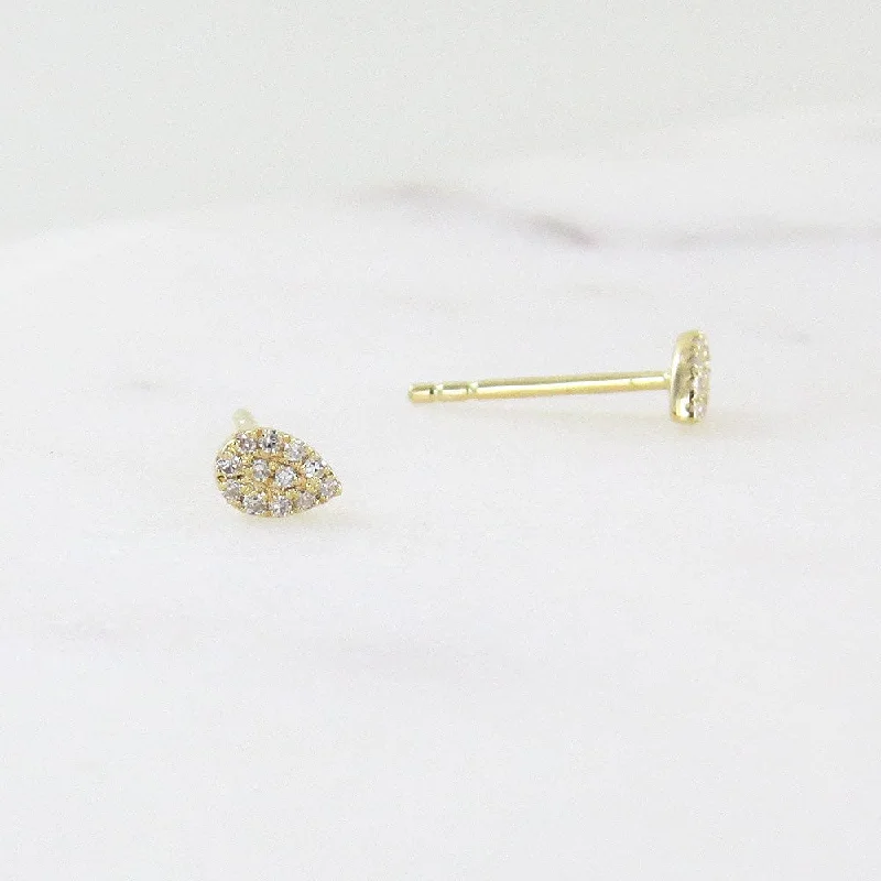 YELLOW GOLD PEAR PAVE  POST EARRINGS