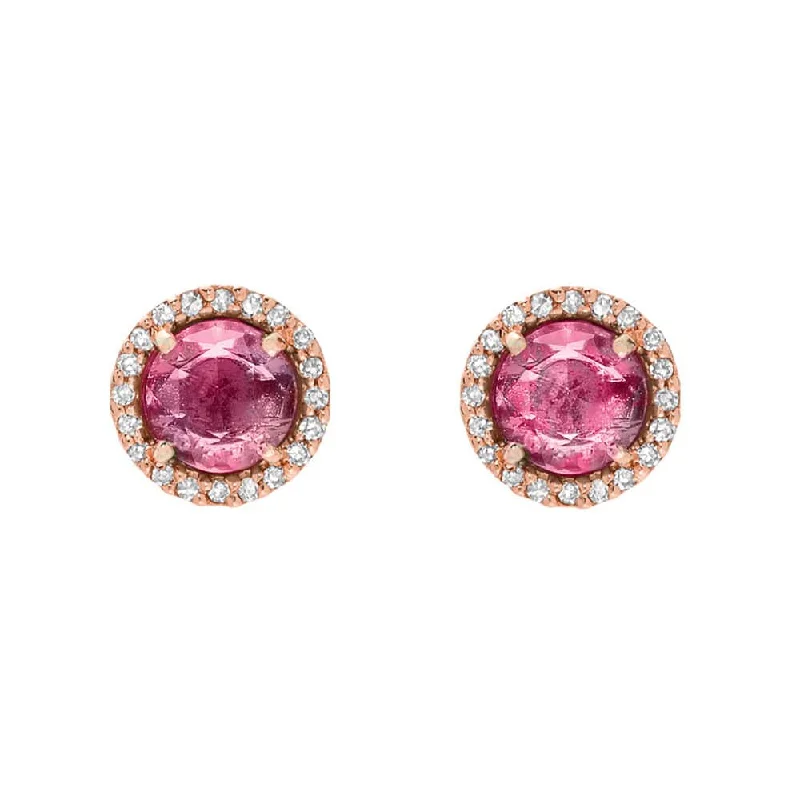 Rose Cut Pink Tourmaline Earrings in 14K Rose Gold