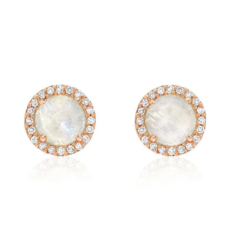 Rose Cut Rainbow Moonstone Earrings in 14k Rose Gold