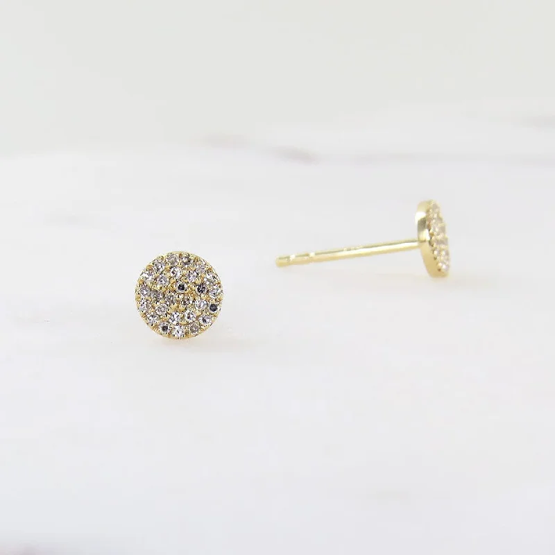 YELLOW GOLD ROUND PAVE POST EARRING