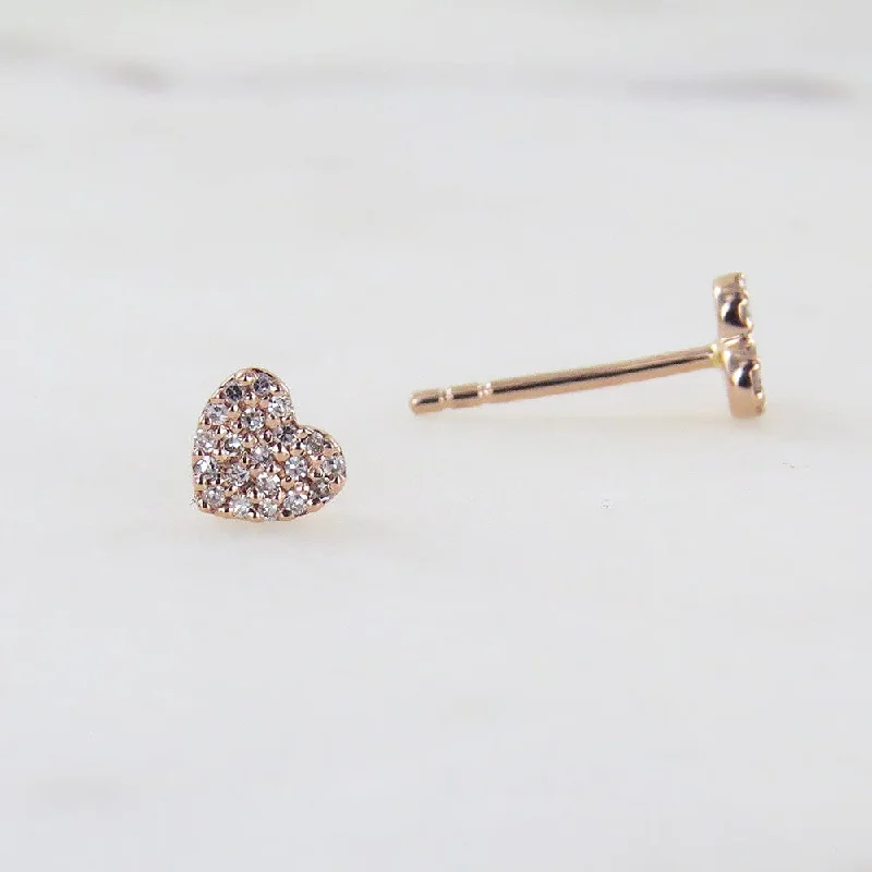 ROSE GOLD SMALL HEART PAVE POST EARRING