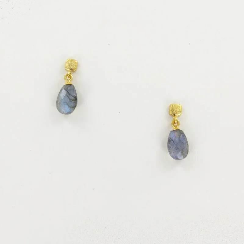 Gold Cube Faceted Labradorite Earrings