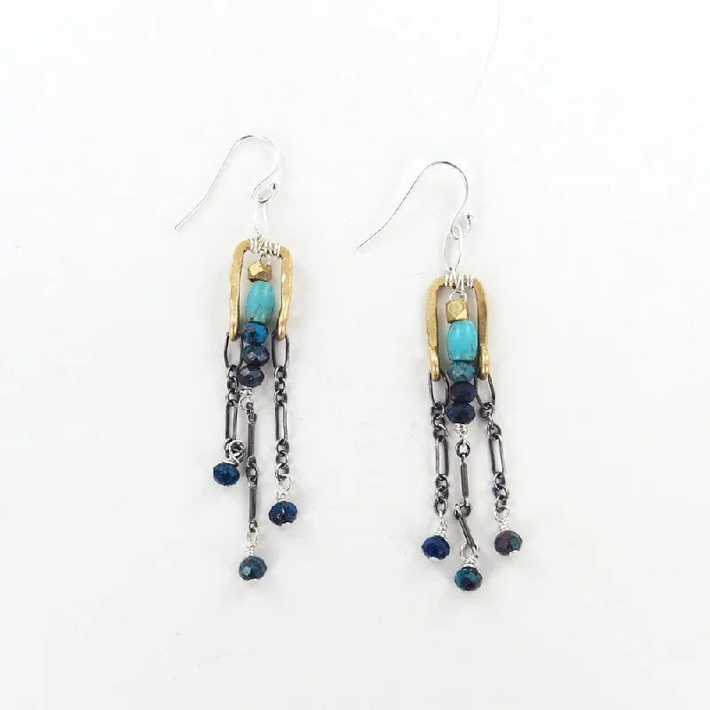 TURQUOISE AND CHRYSOCOLLA BRASS EARRING