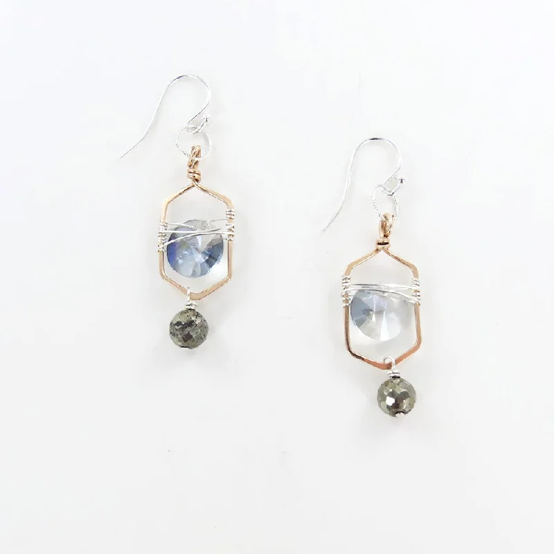 CRYSTAL COIN AND PYRITE EARRING