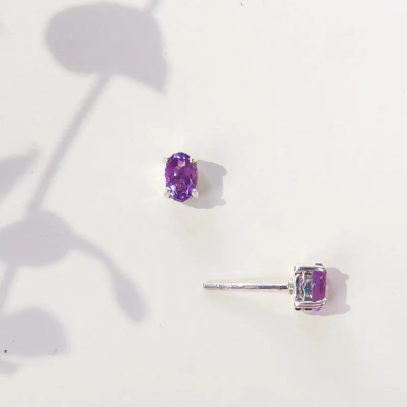 Oval Amethyst Post Earring